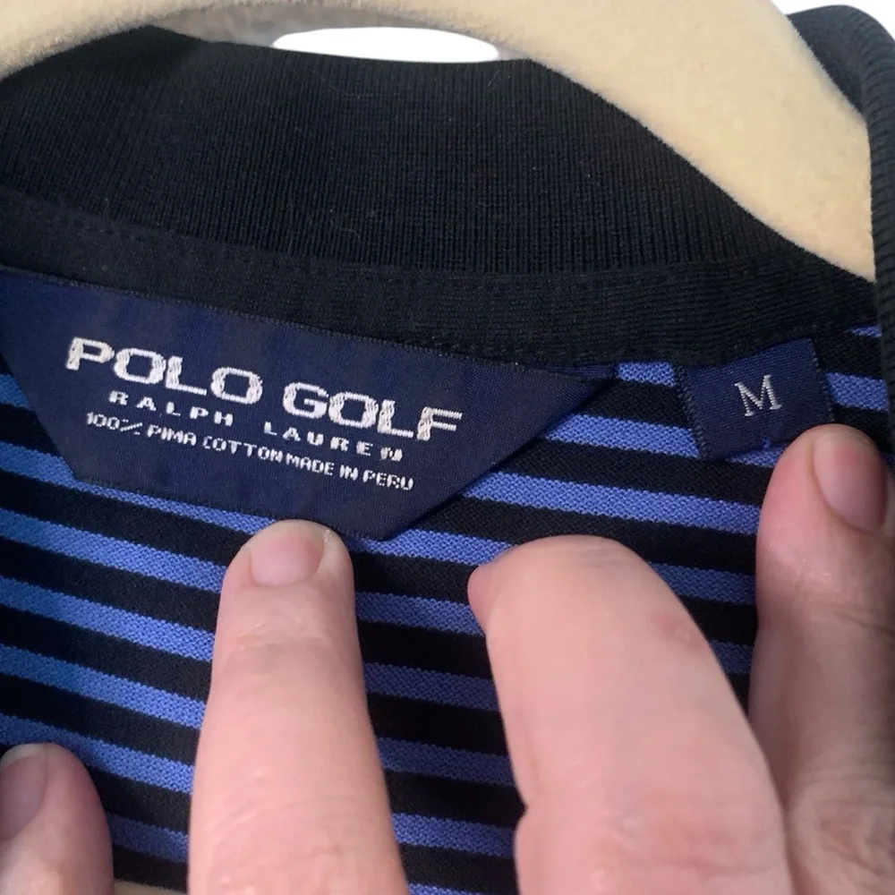 Polo Golf by Ralph Lauren Men's Blue Striped Medium 100% Pima Cotton Polo Shirt